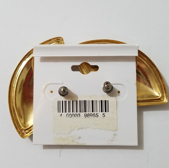 Vintage Pierced Earrings Blue Magenta Metal Fan Shape - Picture 6 of 7